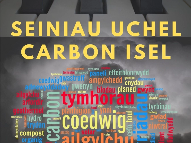 llun gyda teitl seiniau uchel carbon isel