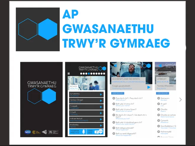 mân-lun ap gwasanaethu trwy'r gymraeg